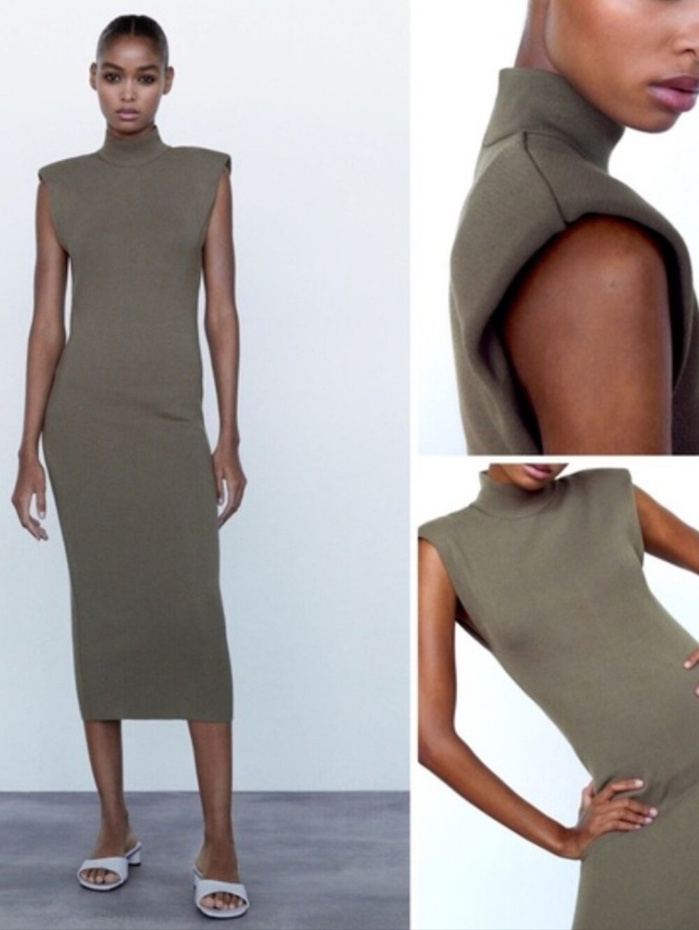 NWT Zara Knit Midi Dress with Shoulder Pads, Size M